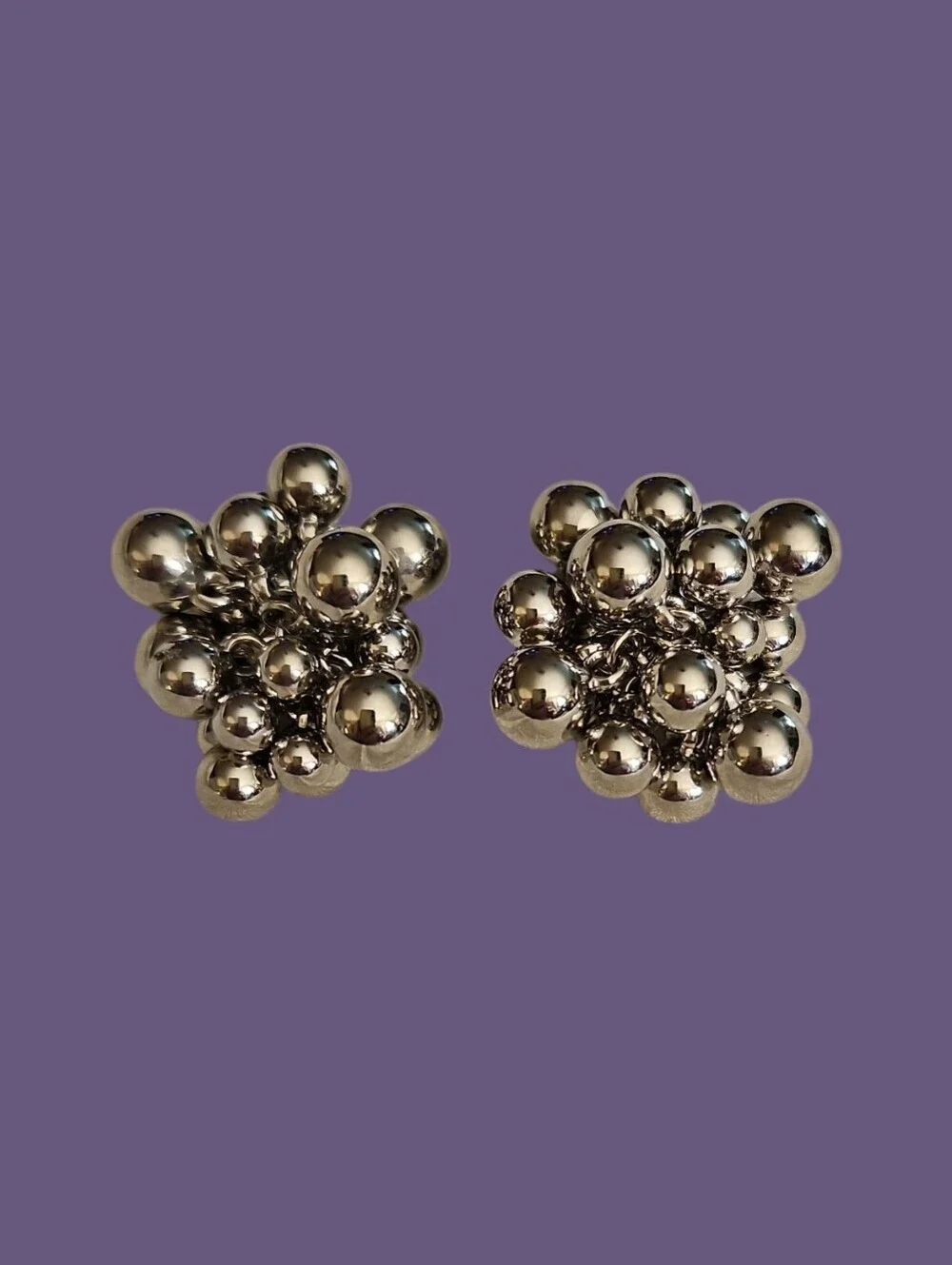 Silver Beaded Cluster Clip-on Earrings